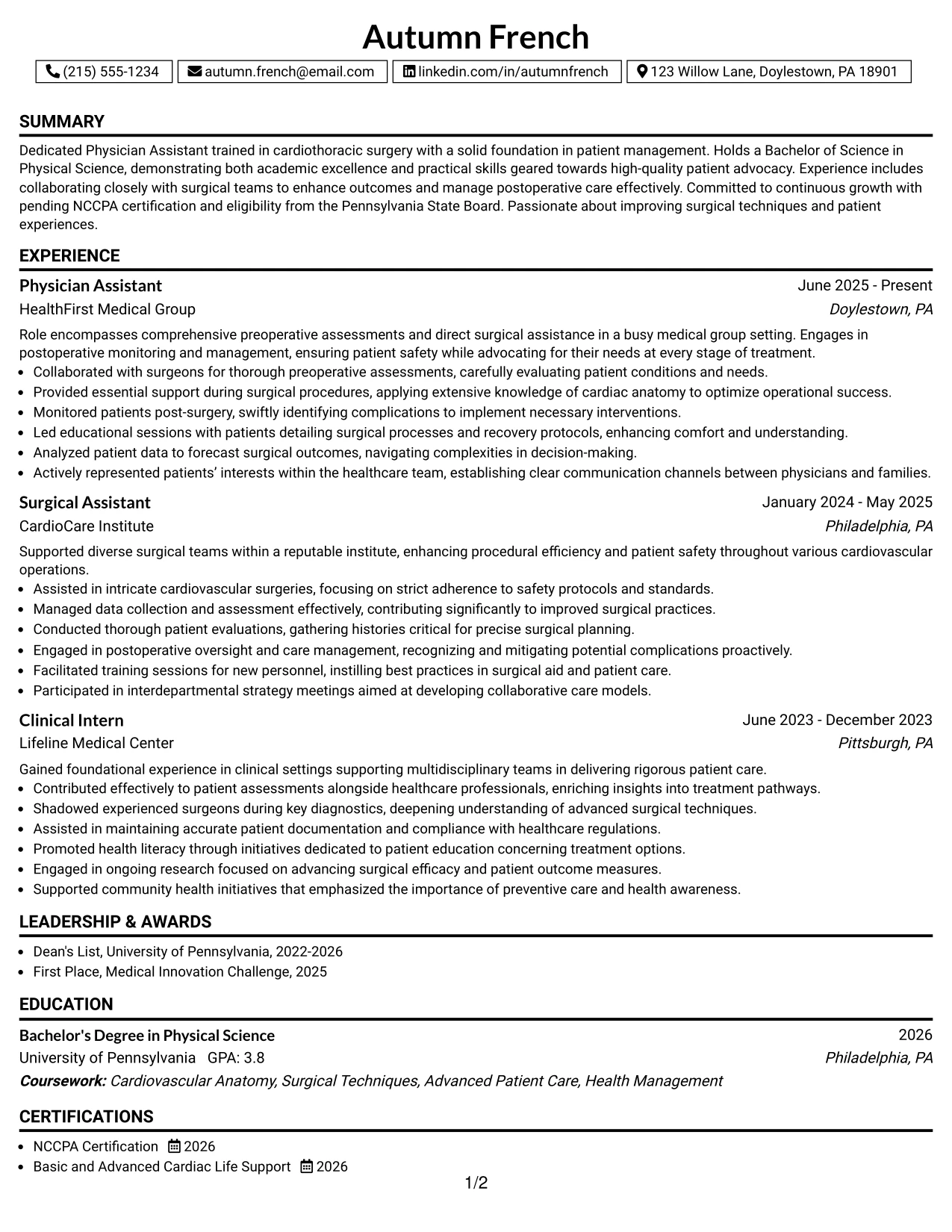 Resume Example Page 1