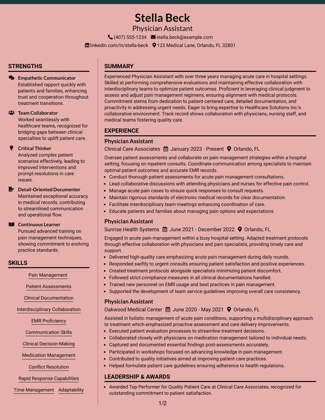 Resume Example Page 1