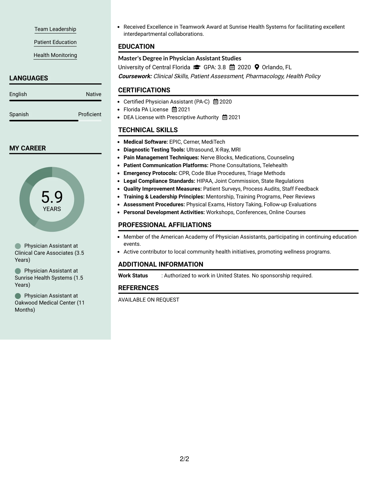 Resume Example Page 2