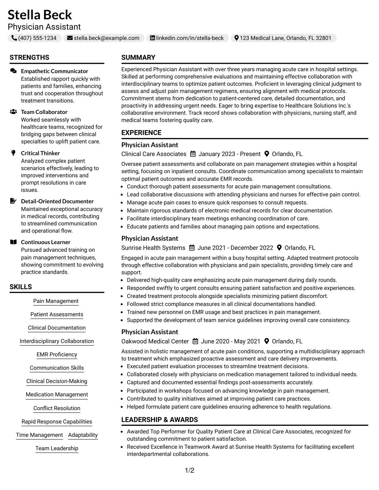 Resume Example Page 1