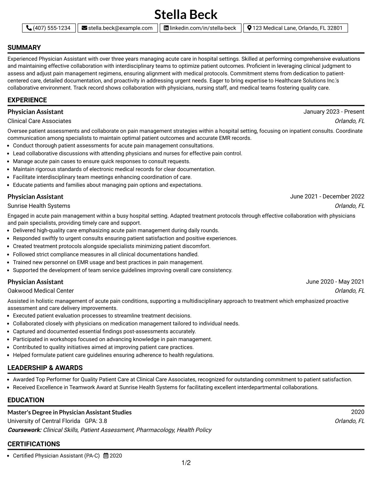 Resume Example Page 1