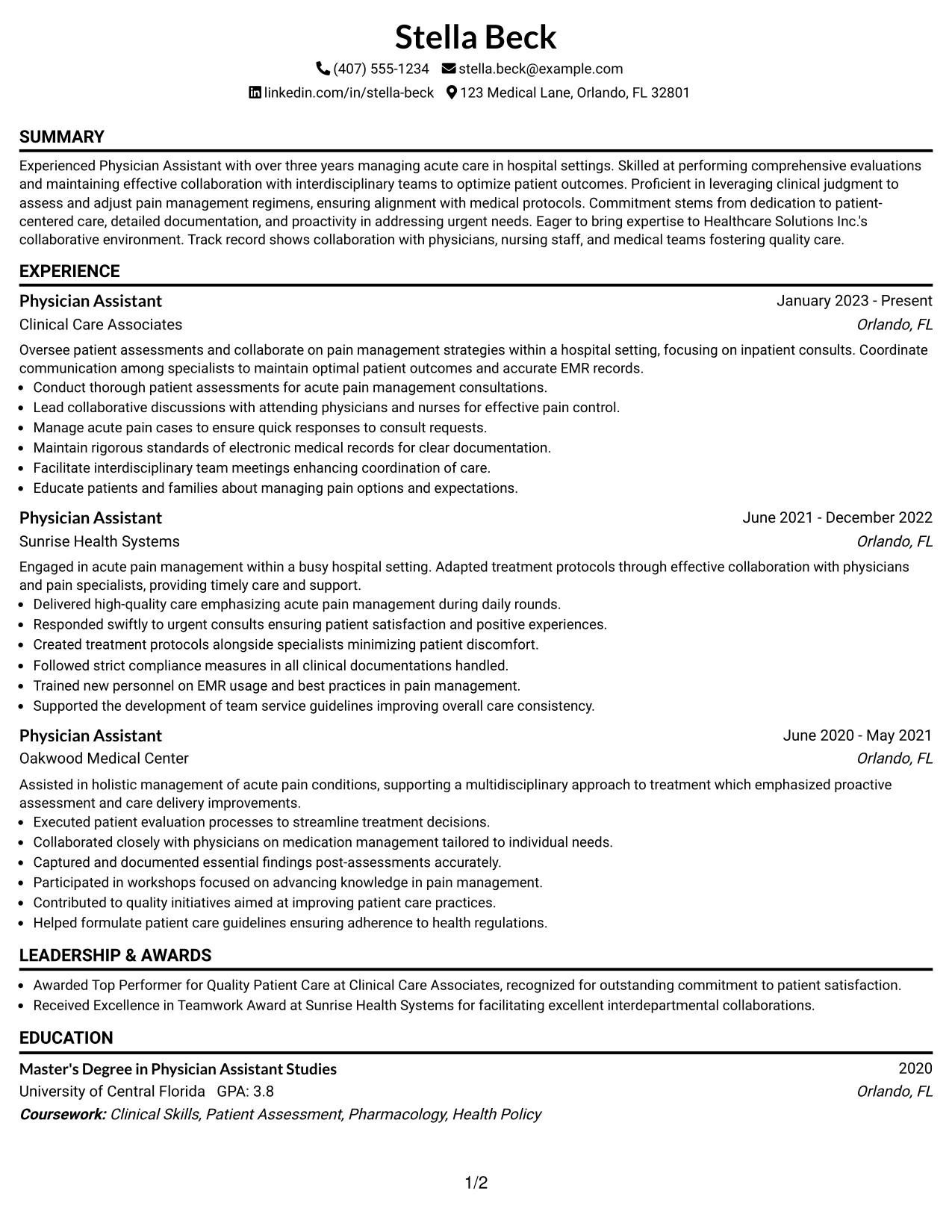 Resume Example Page 1
