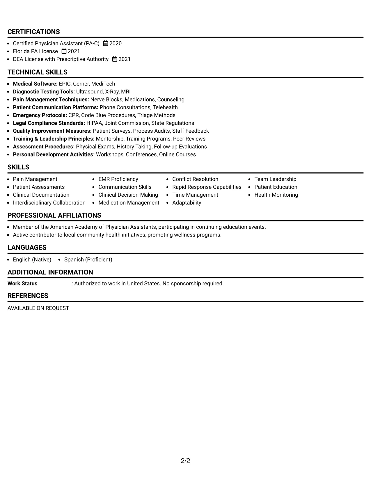 Resume Example Page 2
