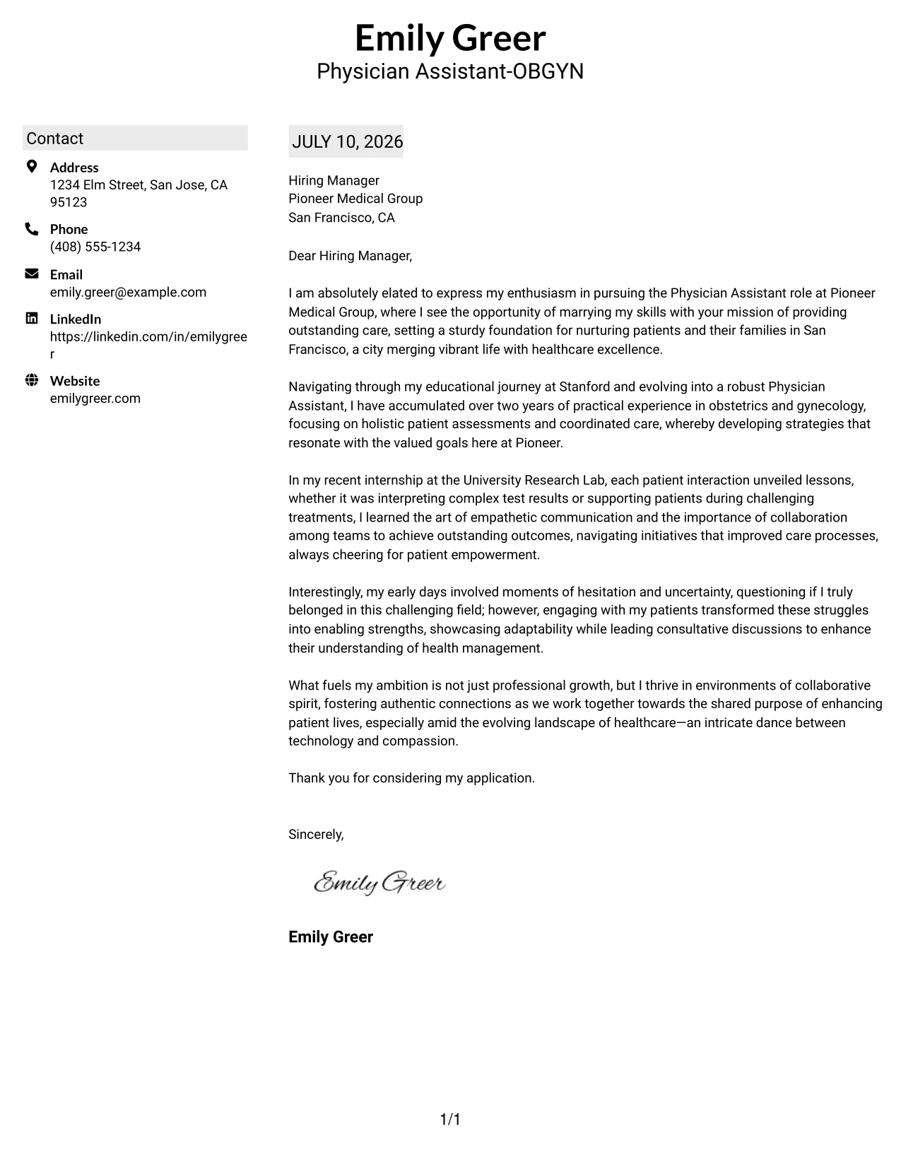 Resume Example Page 1