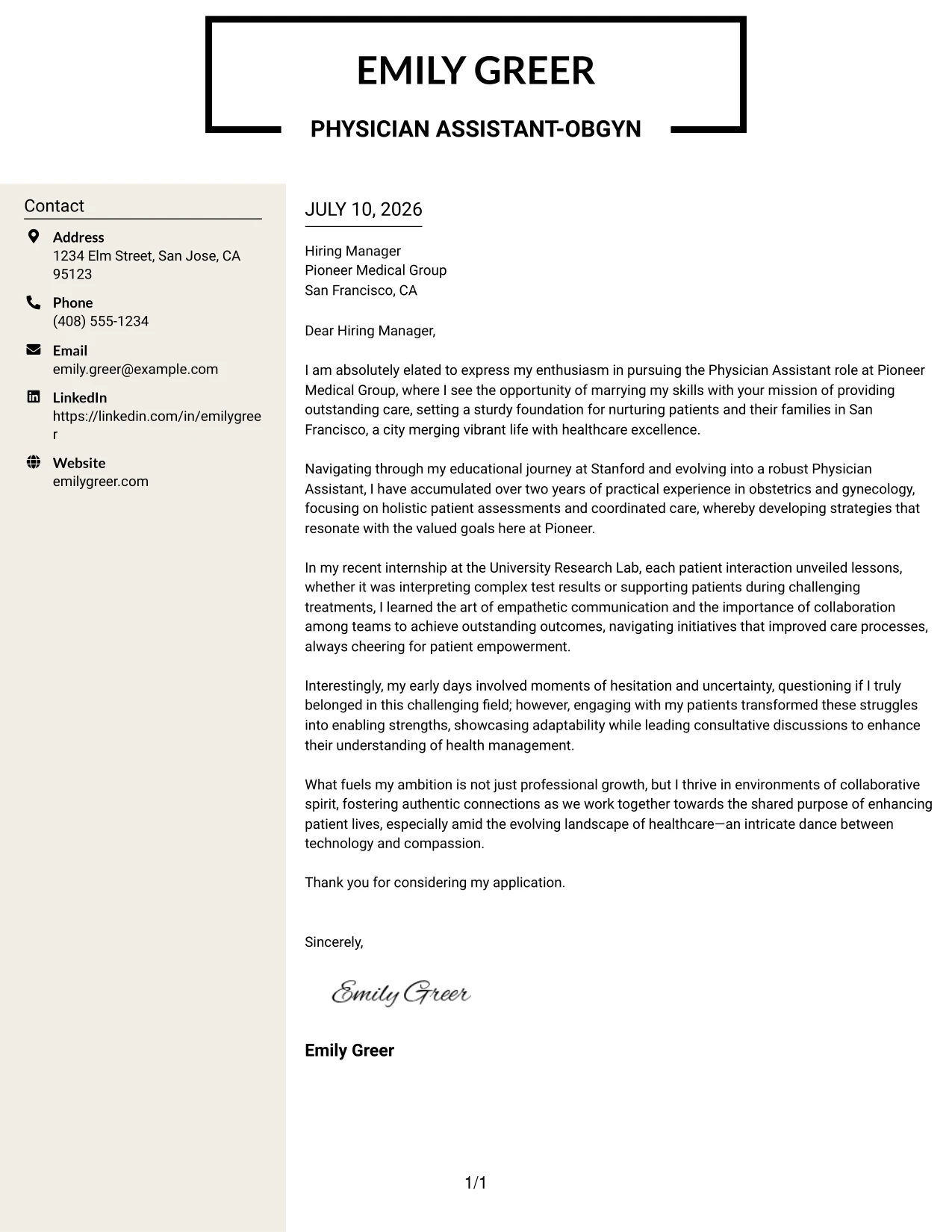 Resume Example Page 1