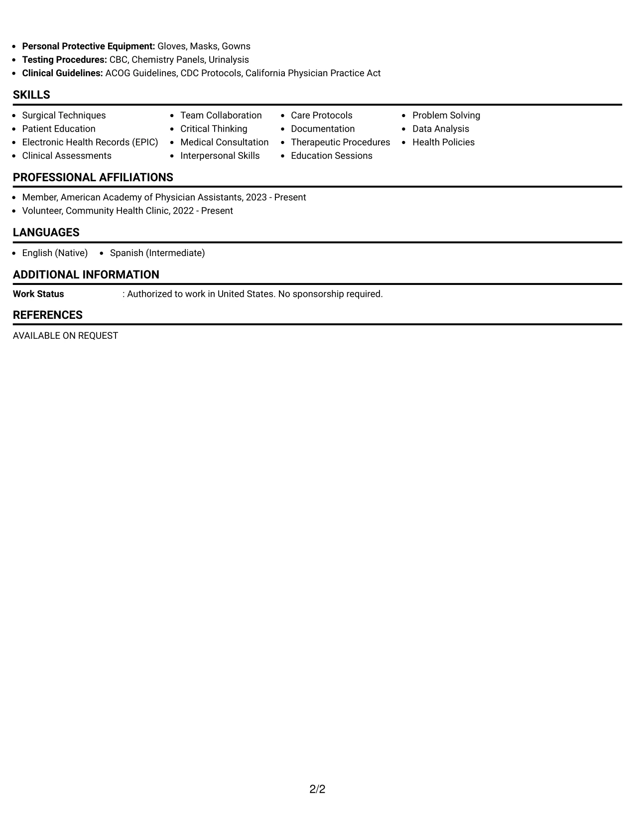 Resume Example Page 2