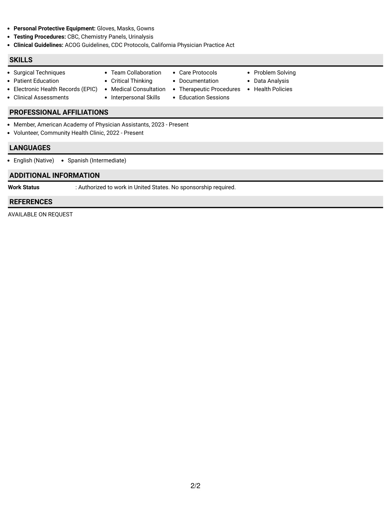 Resume Example Page 2