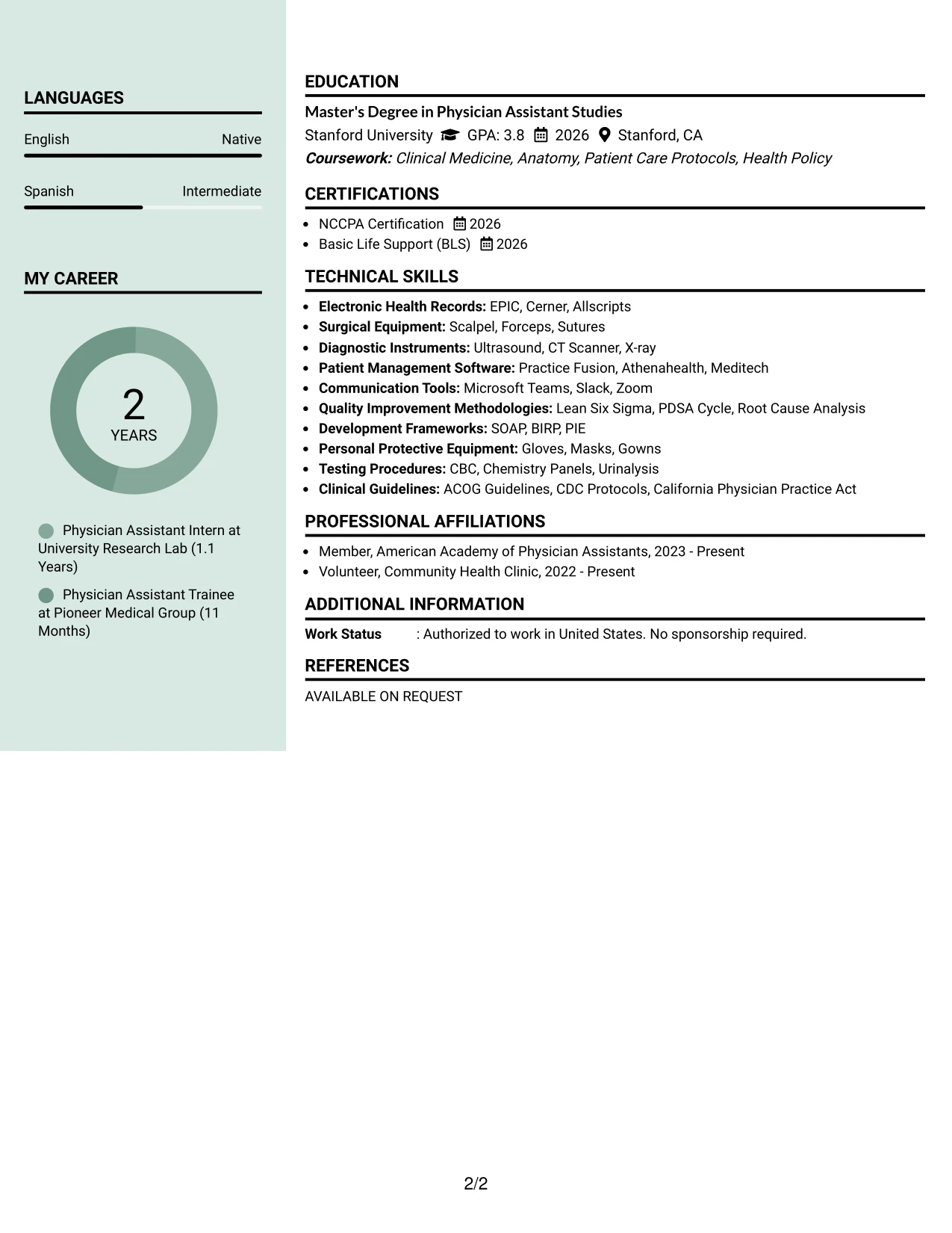 Resume Example Page 2