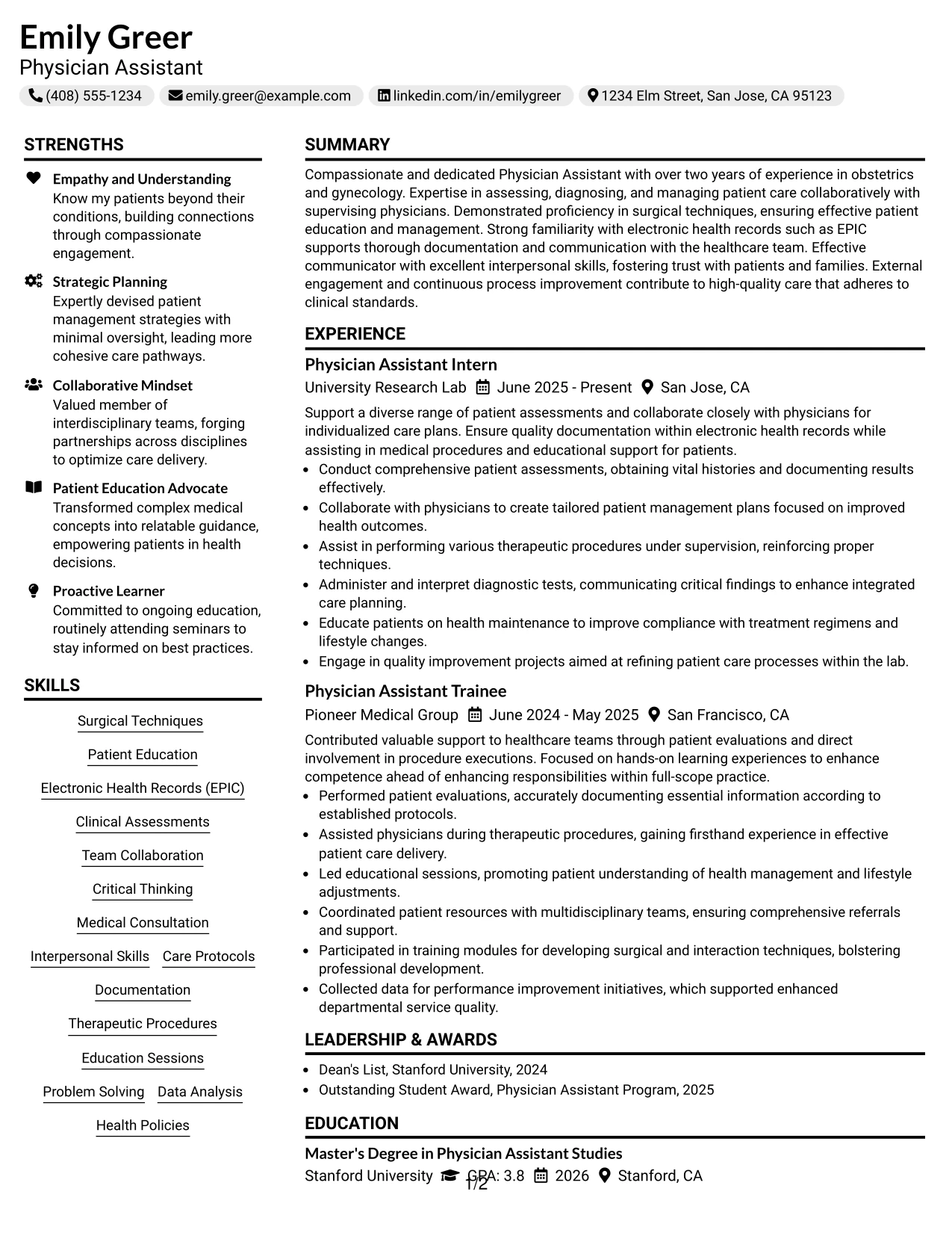 Resume Example Page 1