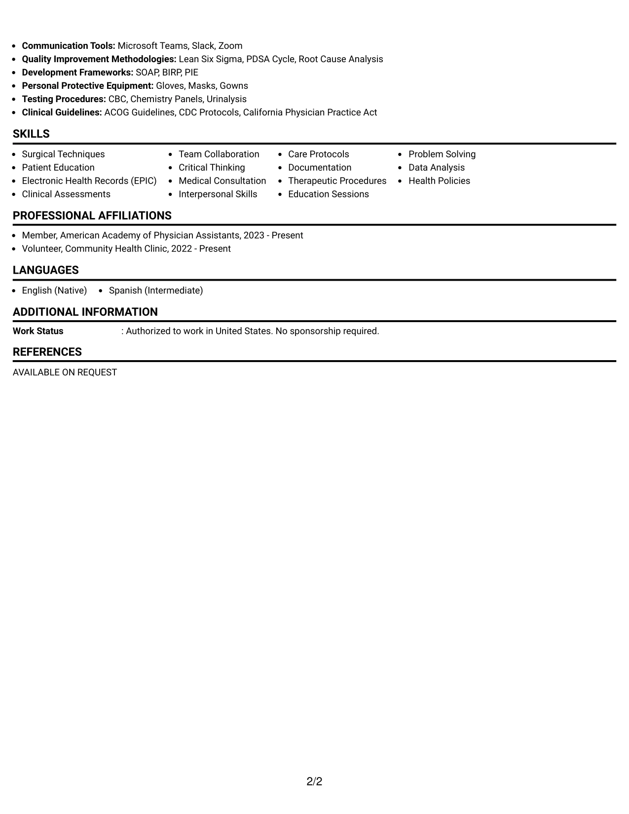 Resume Example Page 2