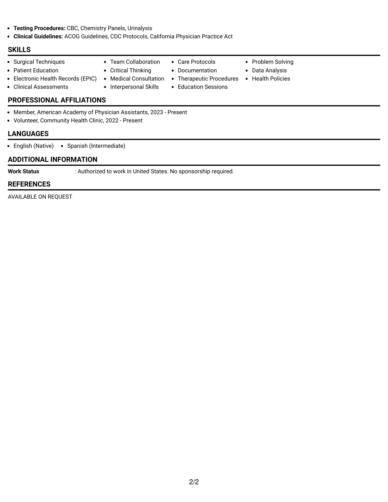 Resume Example Page 2