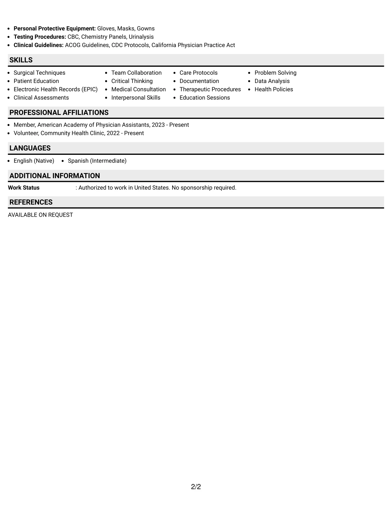 Resume Example Page 2