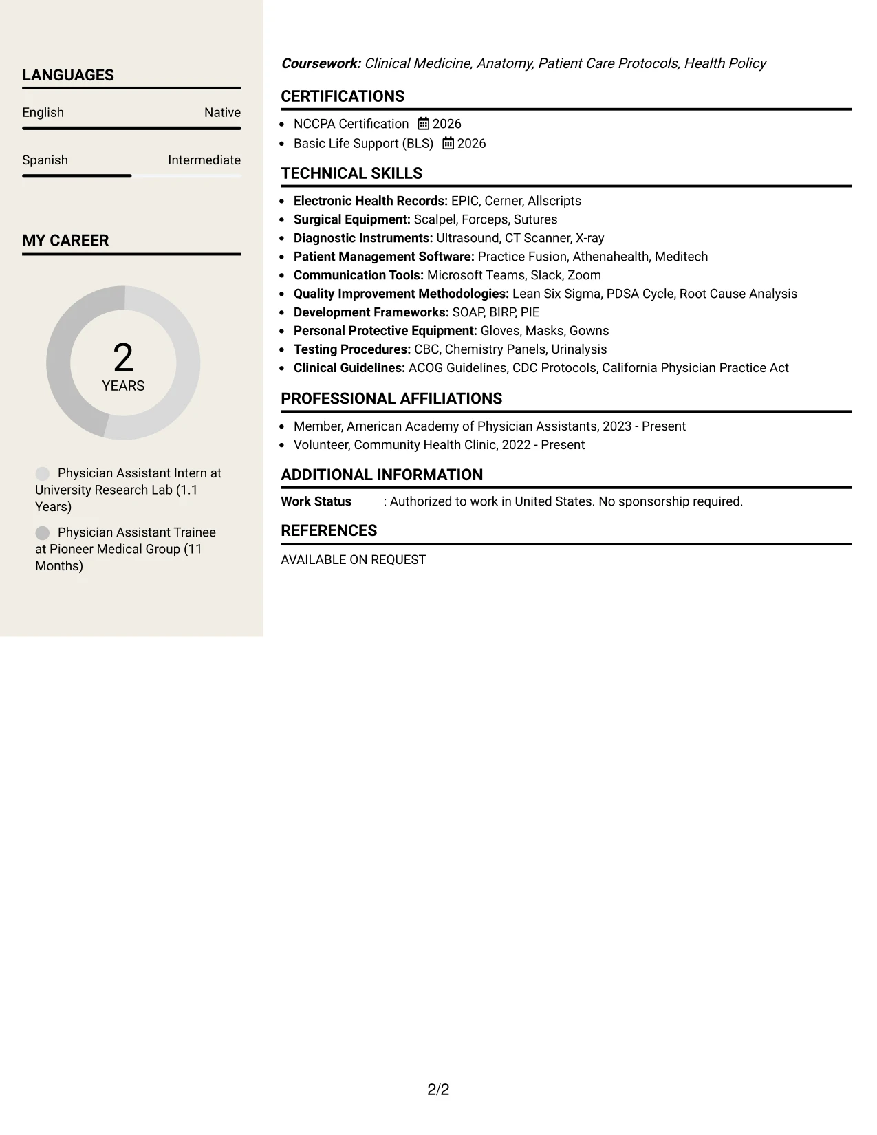 Resume Example Page 2