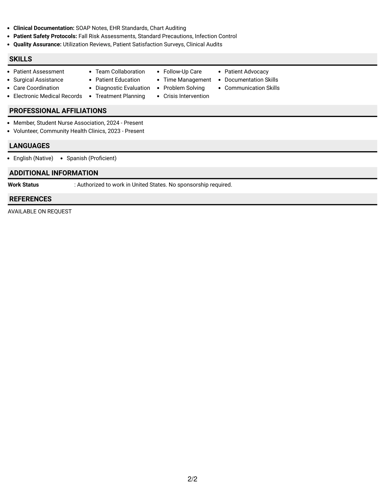 Resume Example Page 2