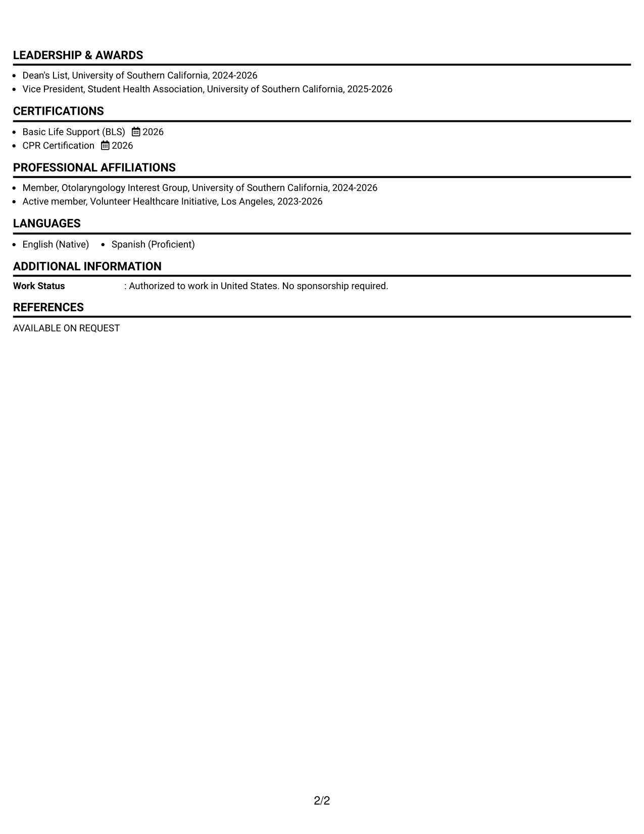 Resume Example Page 2