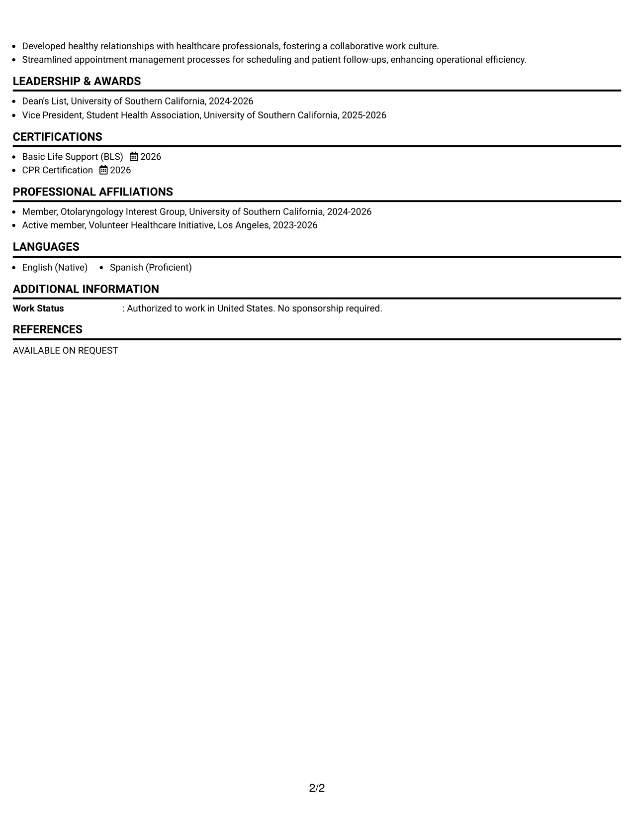 Resume Example Page 2
