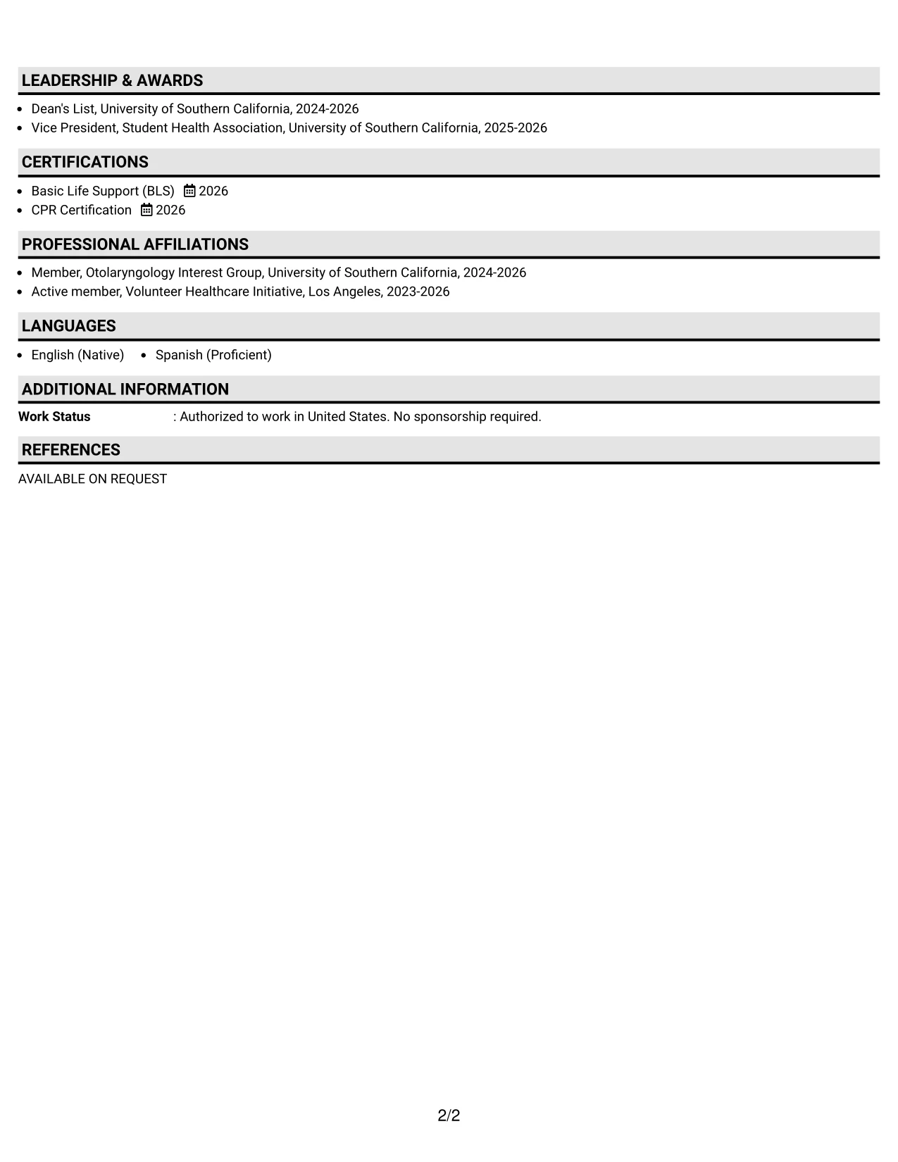 Resume Example Page 2