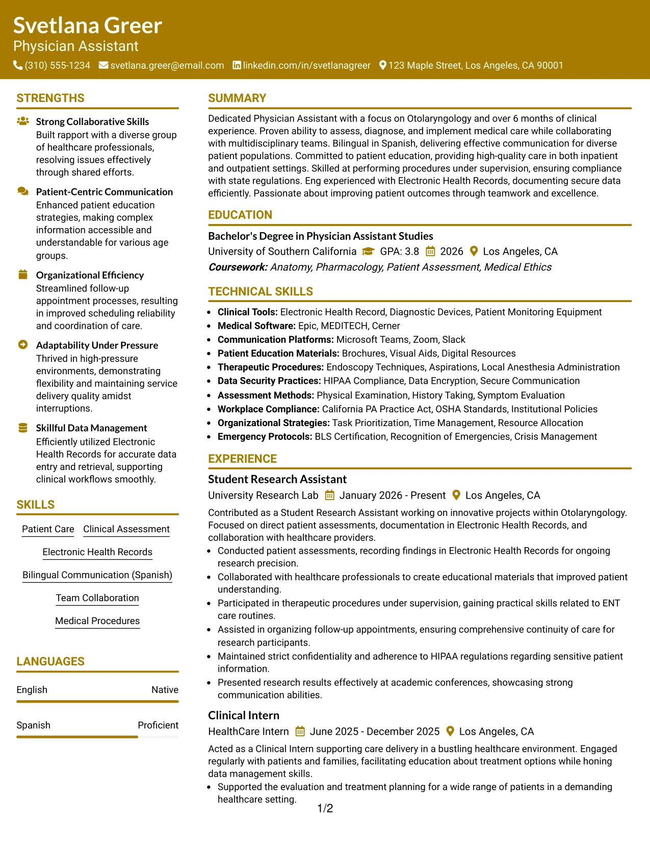 Resume Example Page 1