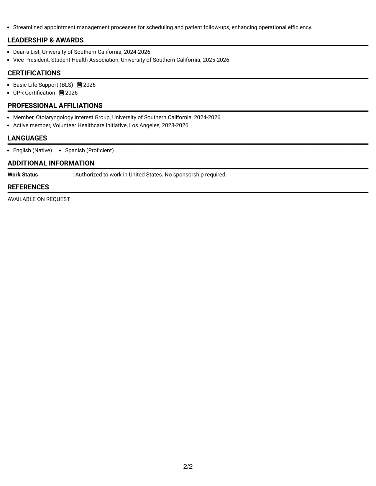 Resume Example Page 2