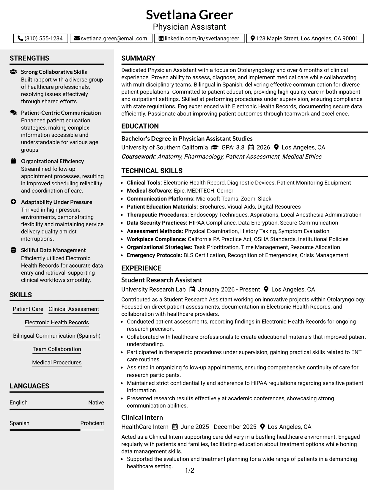 Resume Example Page 1