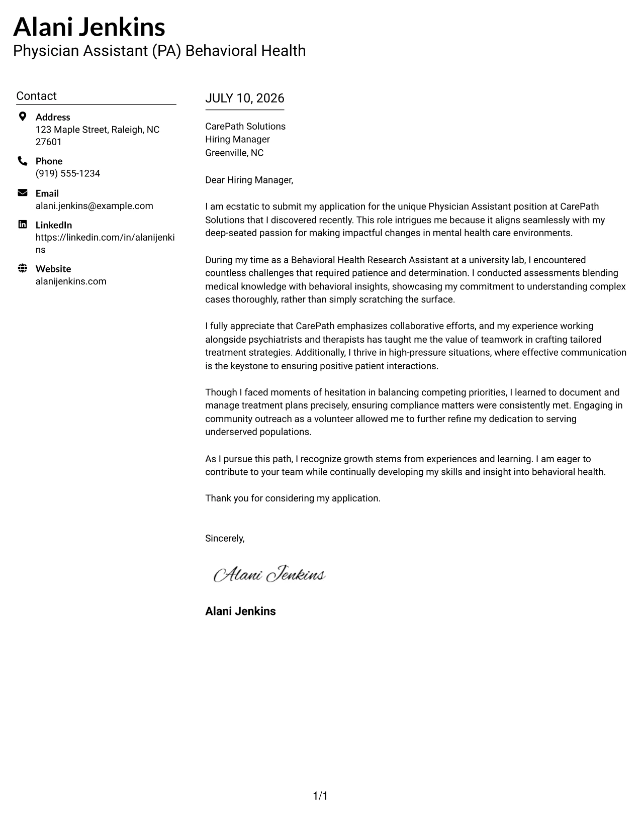 Resume Example Page 1