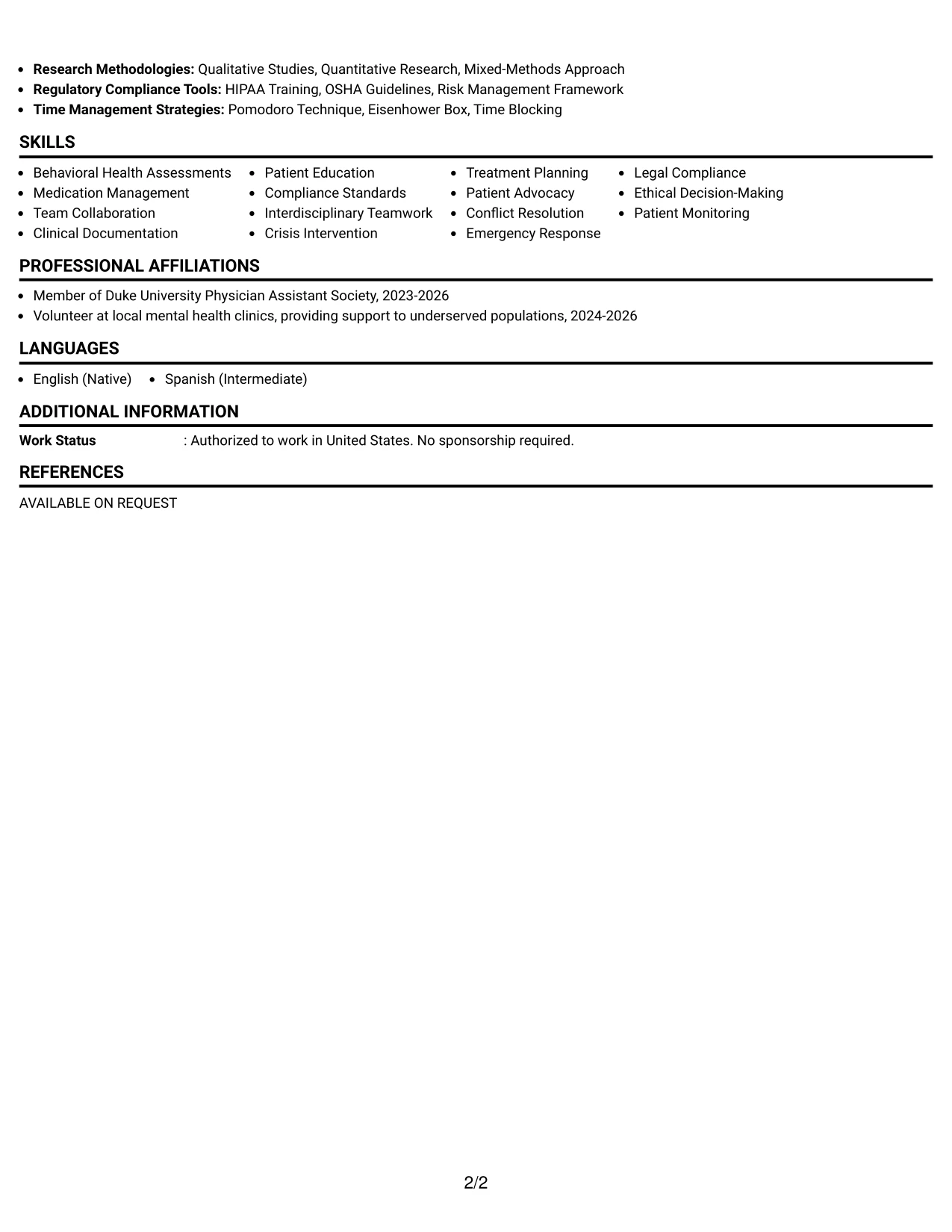 Resume Example Page 2