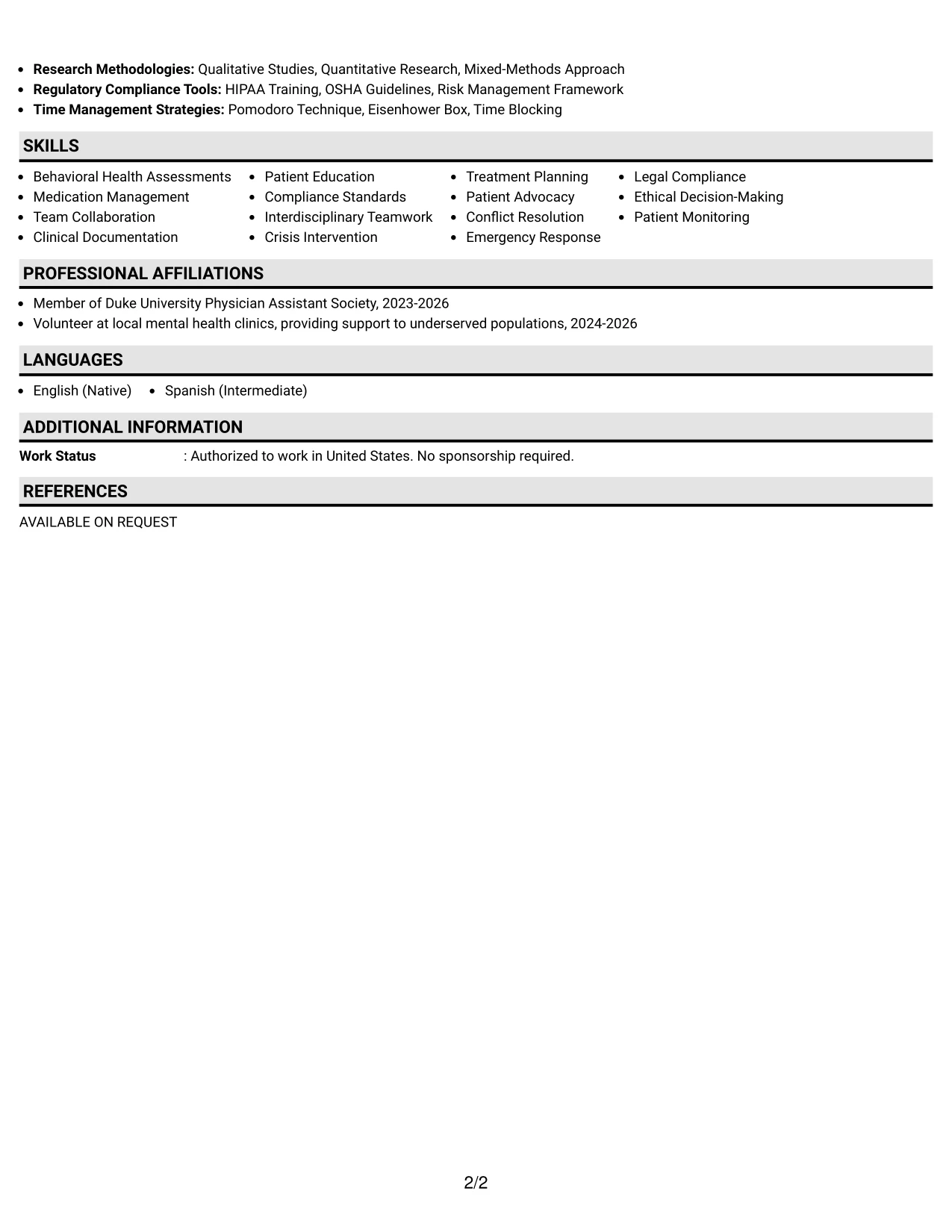Resume Example Page 2