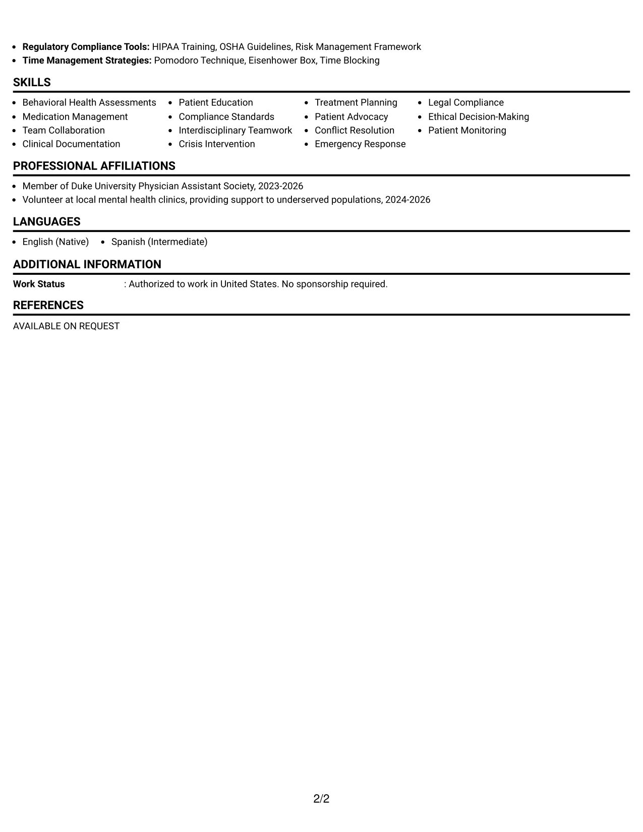 Resume Example Page 2