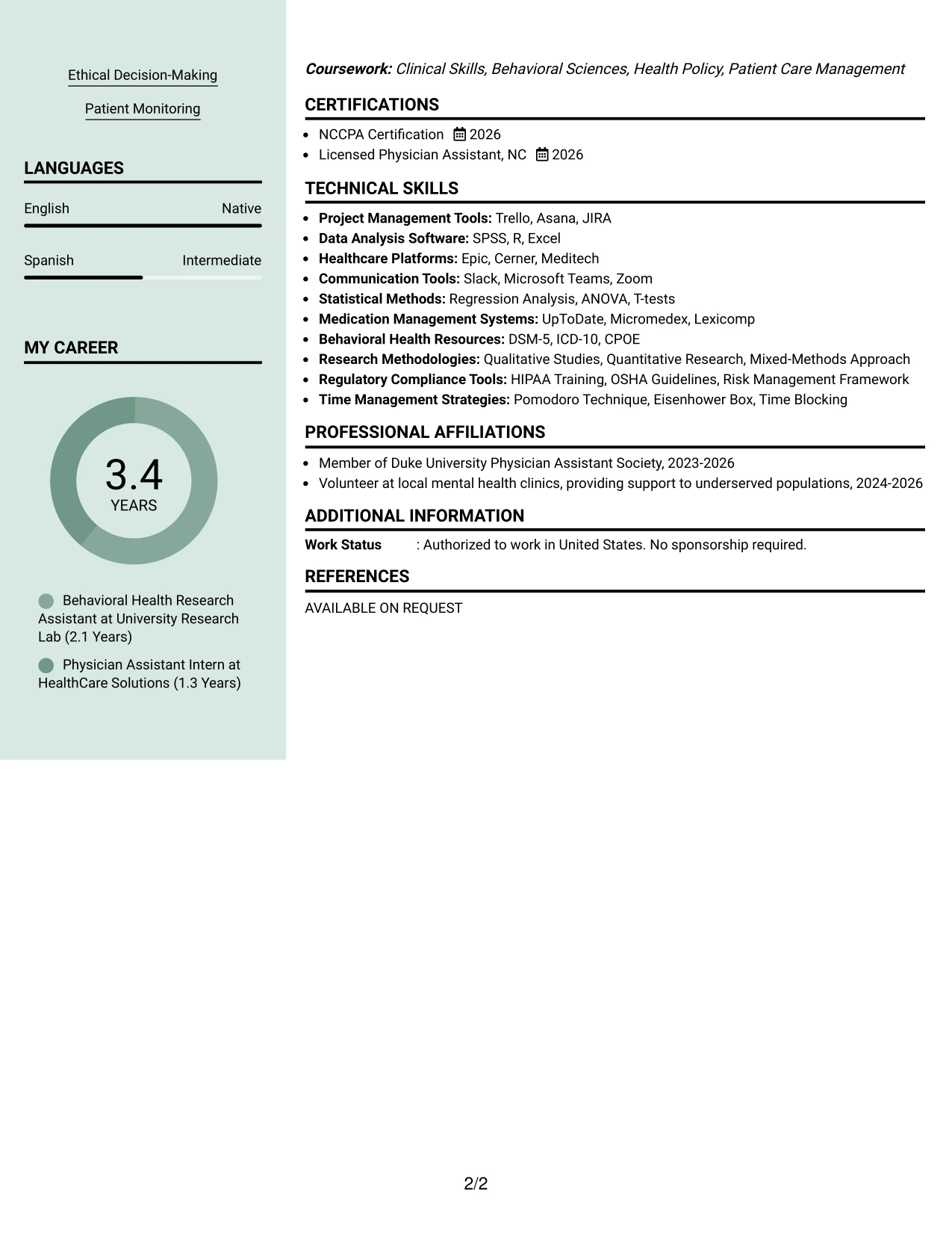Resume Example Page 2