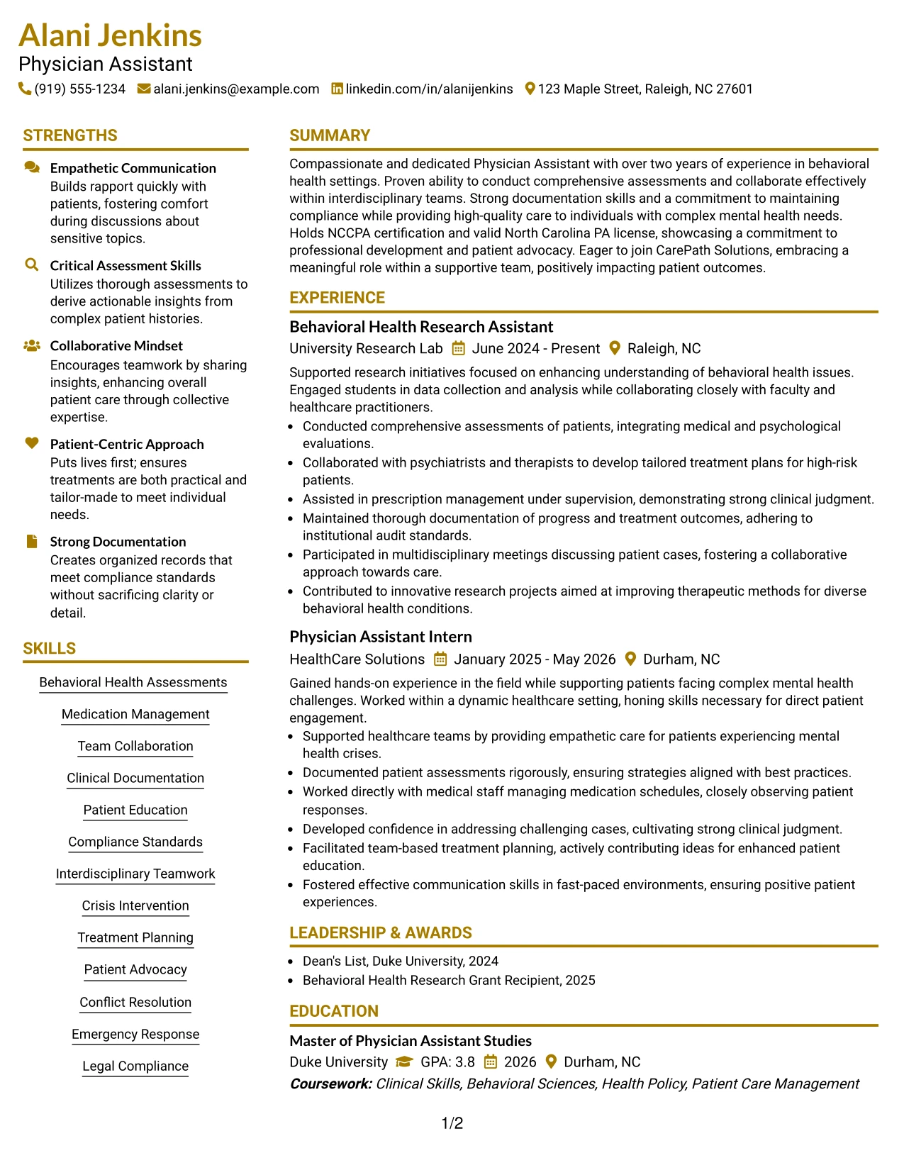 Resume Example Page 1