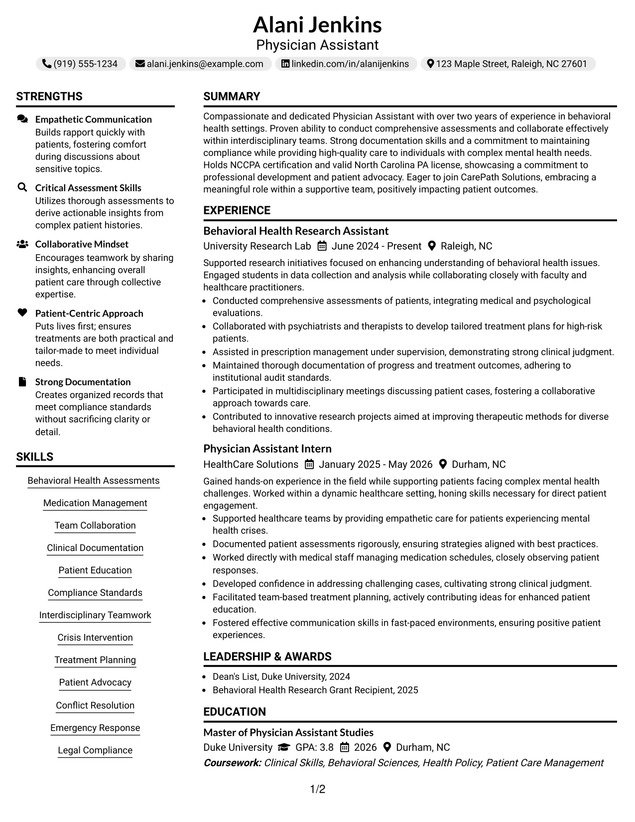 Resume Example Page 1