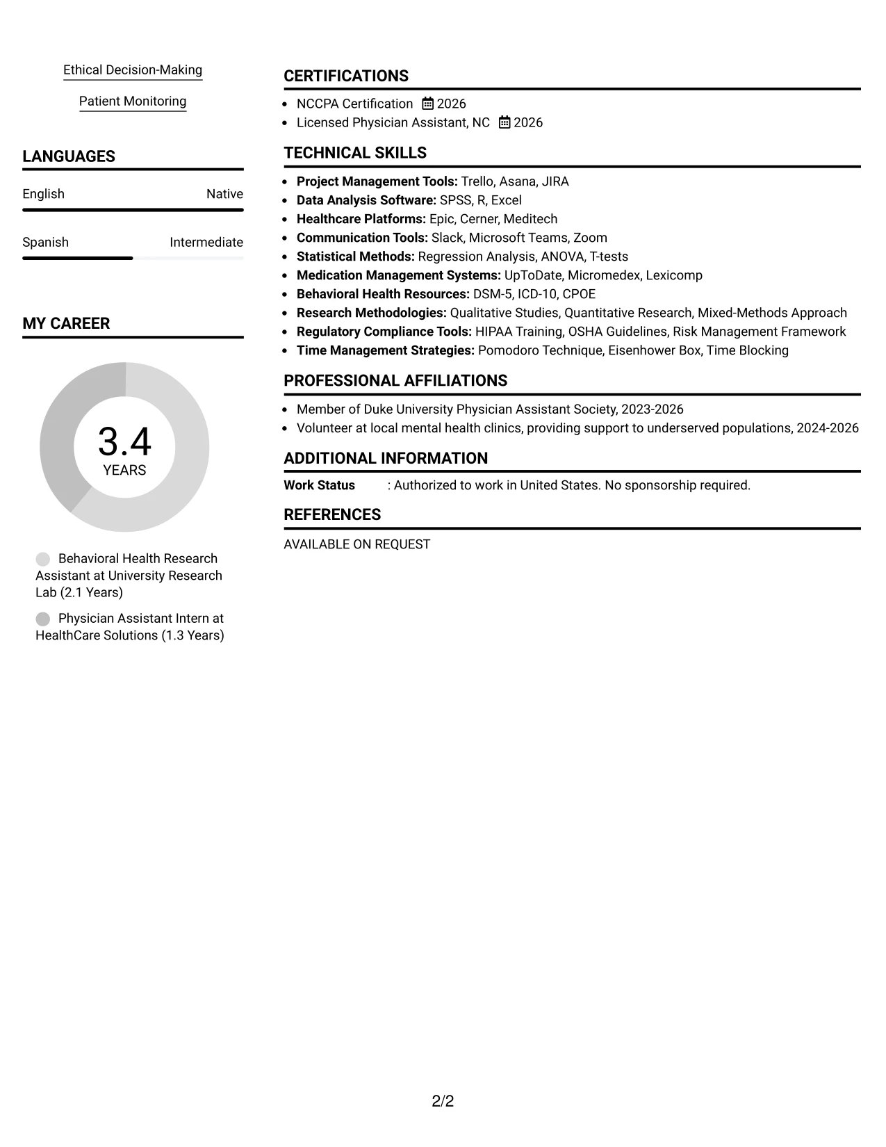Resume Example Page 2