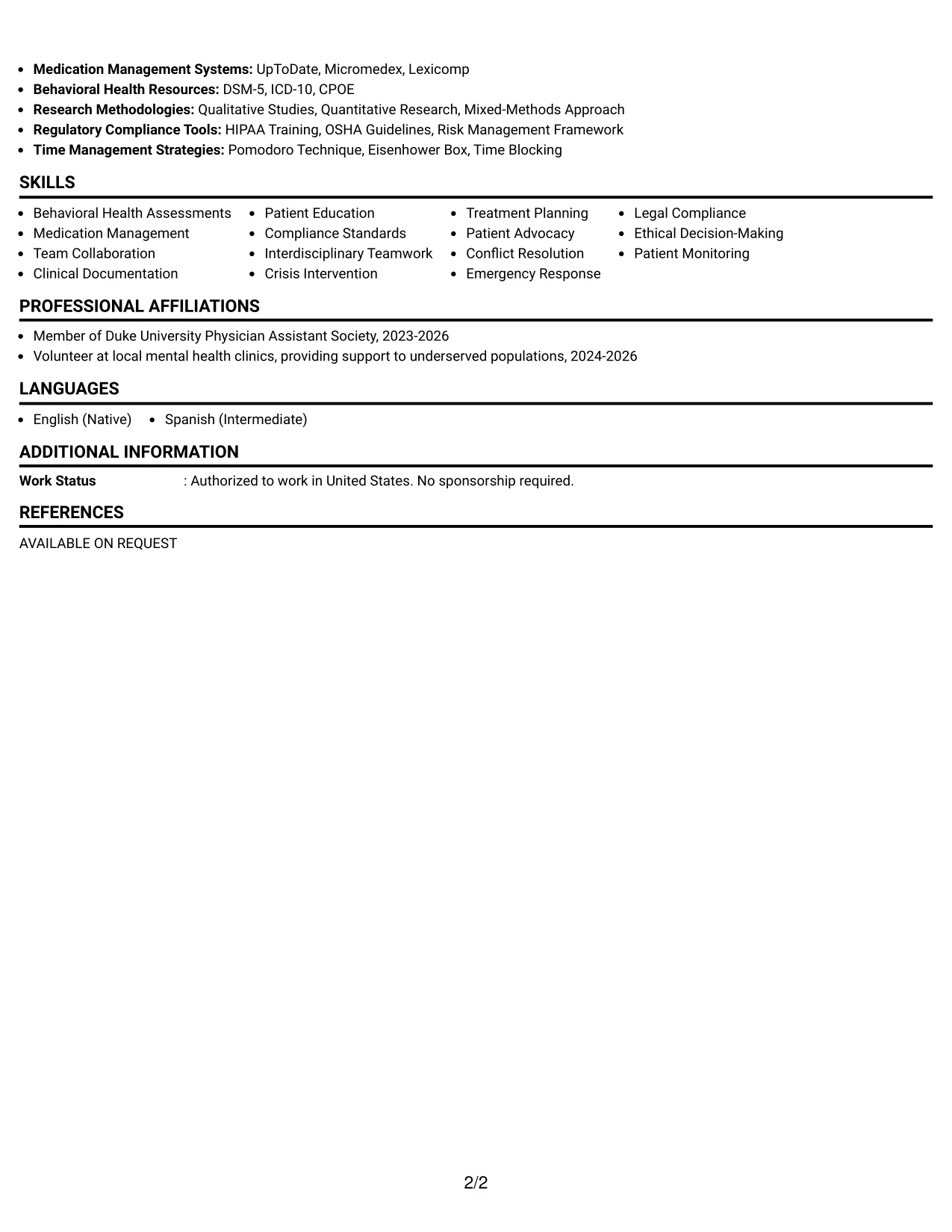 Resume Example Page 2