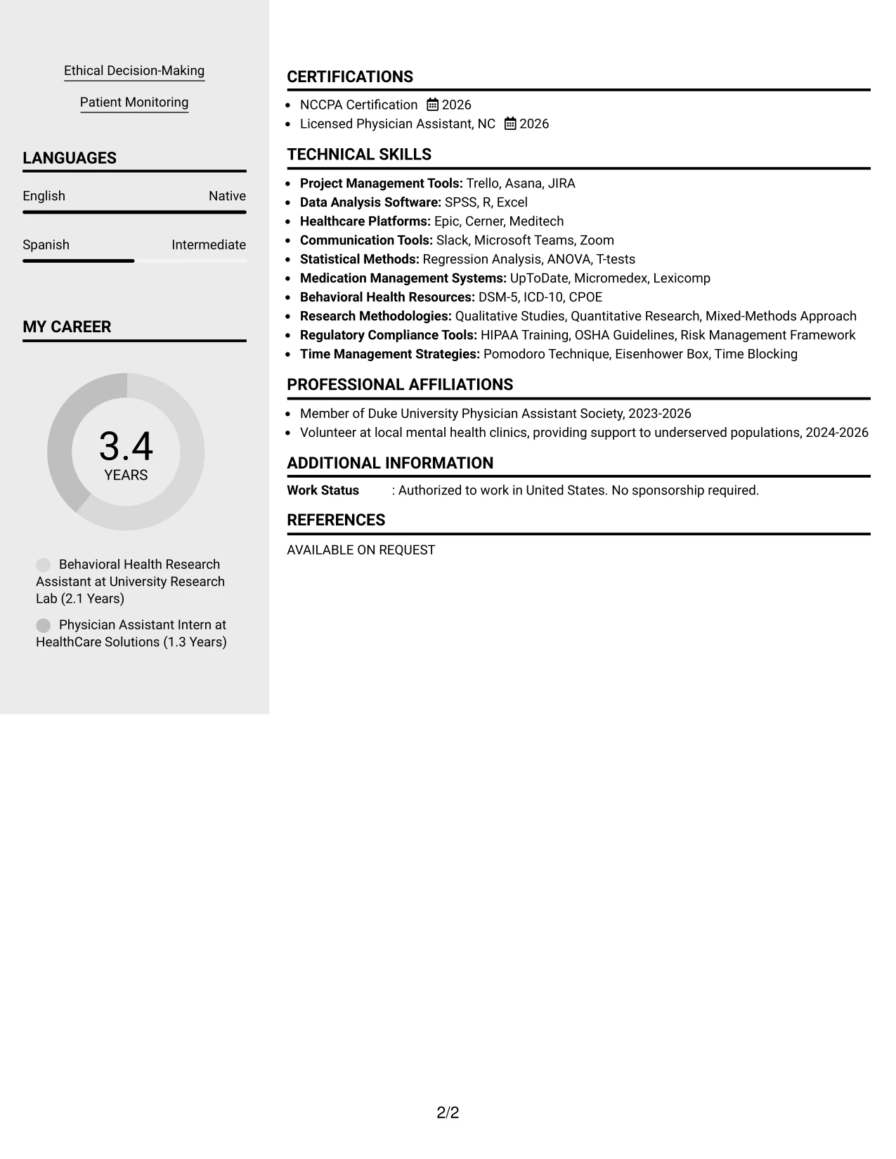 Resume Example Page 2