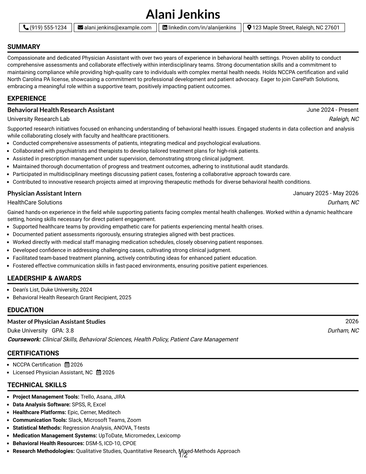 Resume Example Page 1