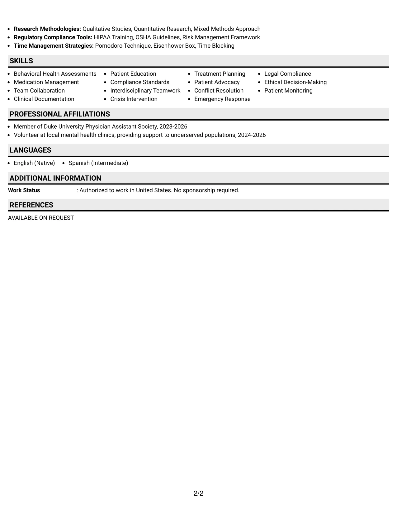 Resume Example Page 2
