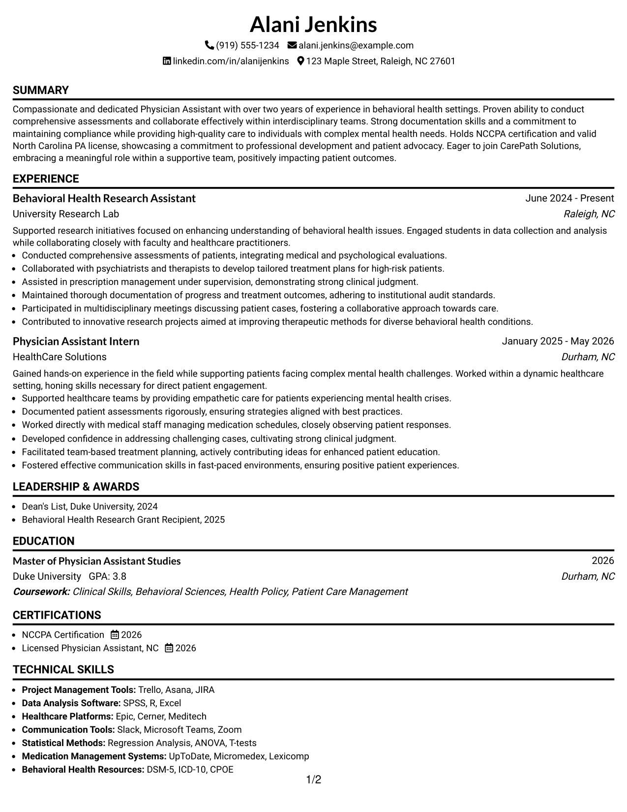 Resume Example Page 1