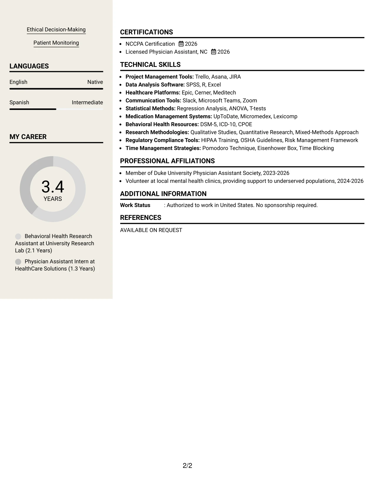 Resume Example Page 2
