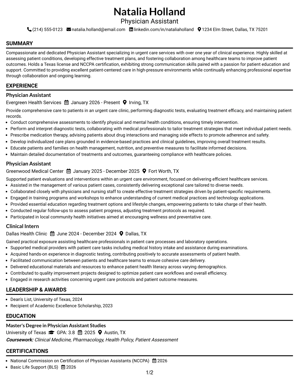 Resume Example Page 1