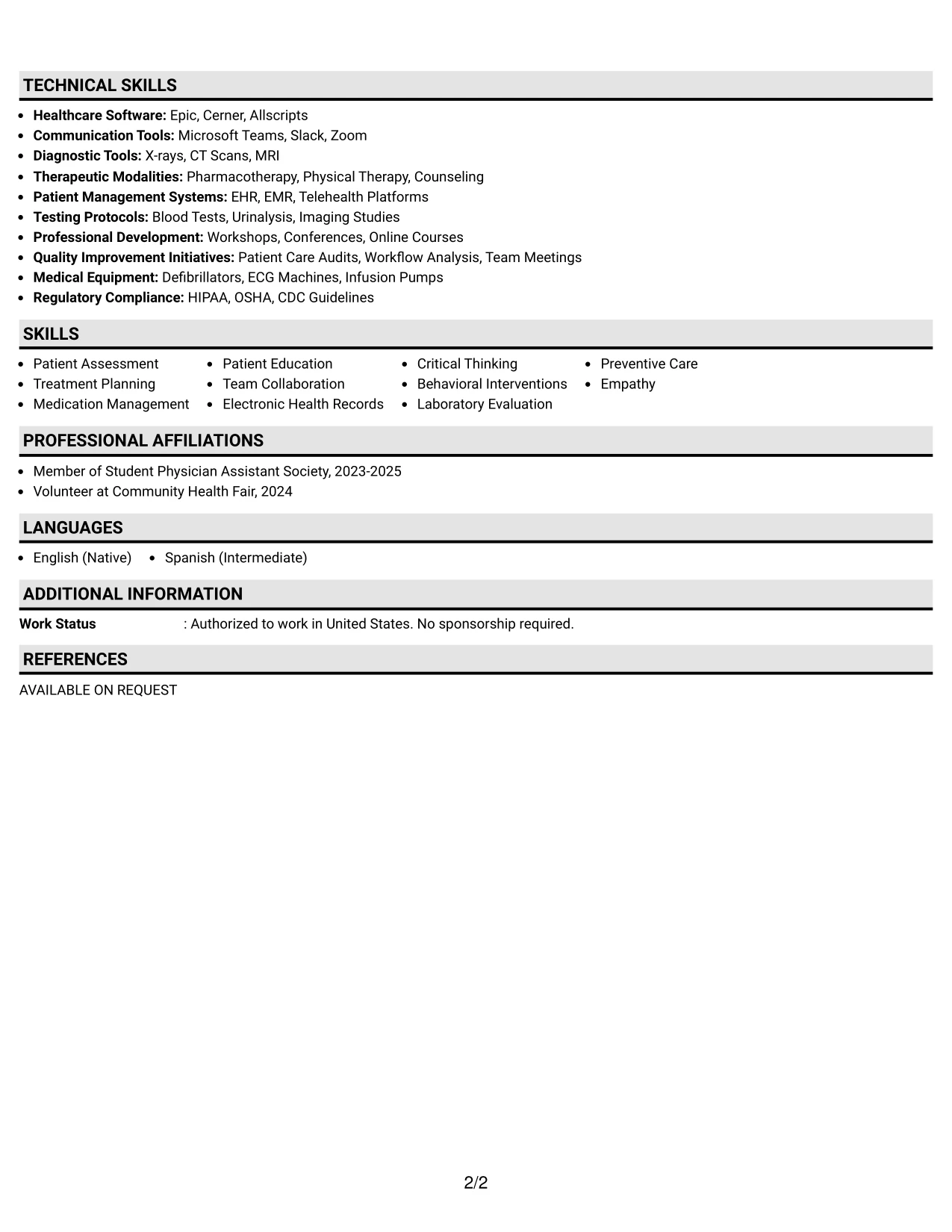 Resume Example Page 2