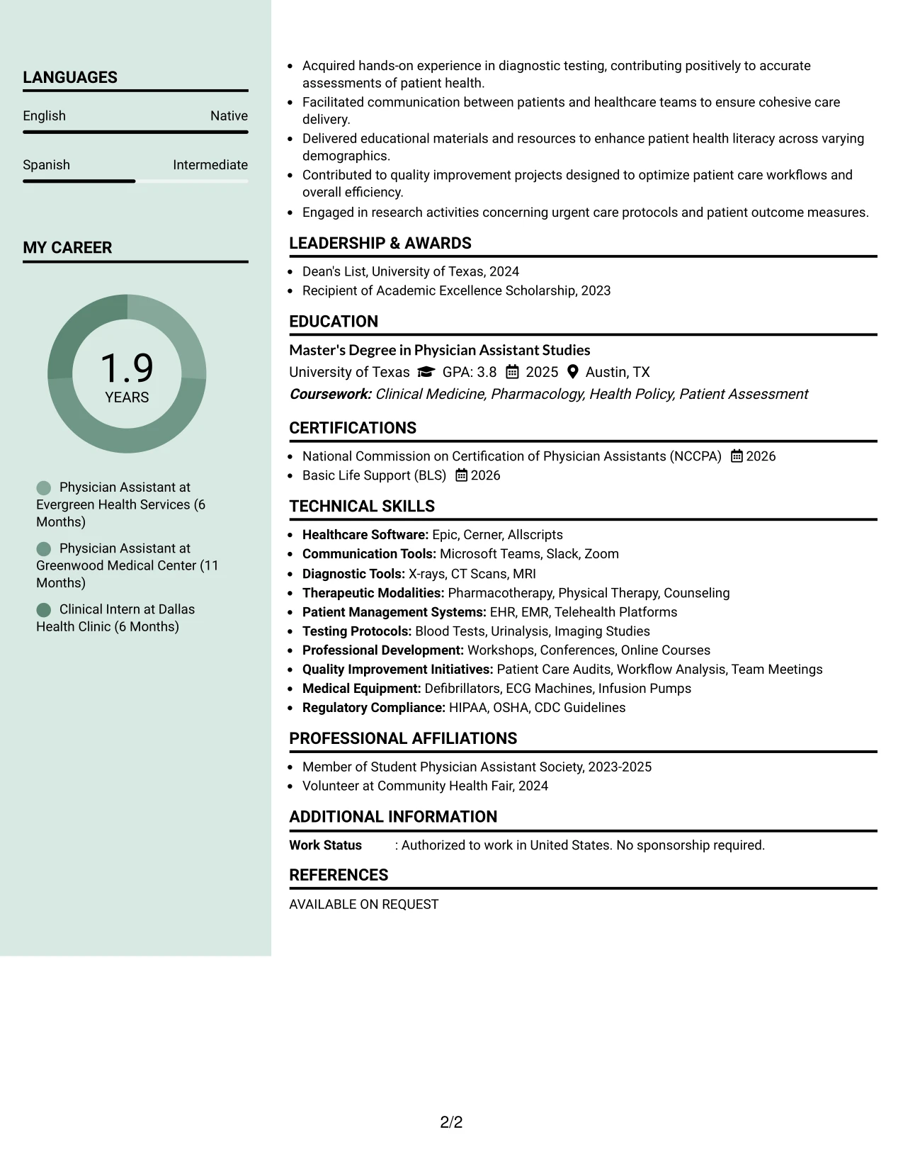 Resume Example Page 2