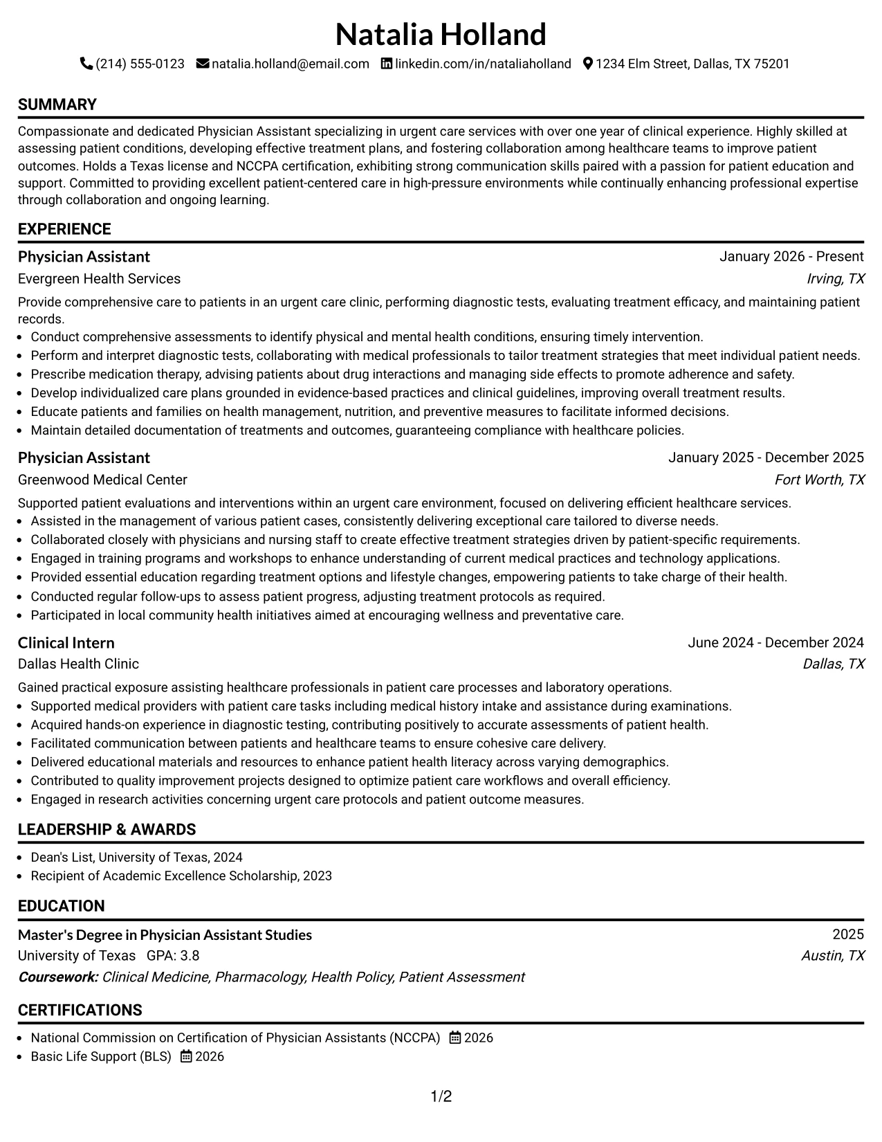 Resume Example Page 1