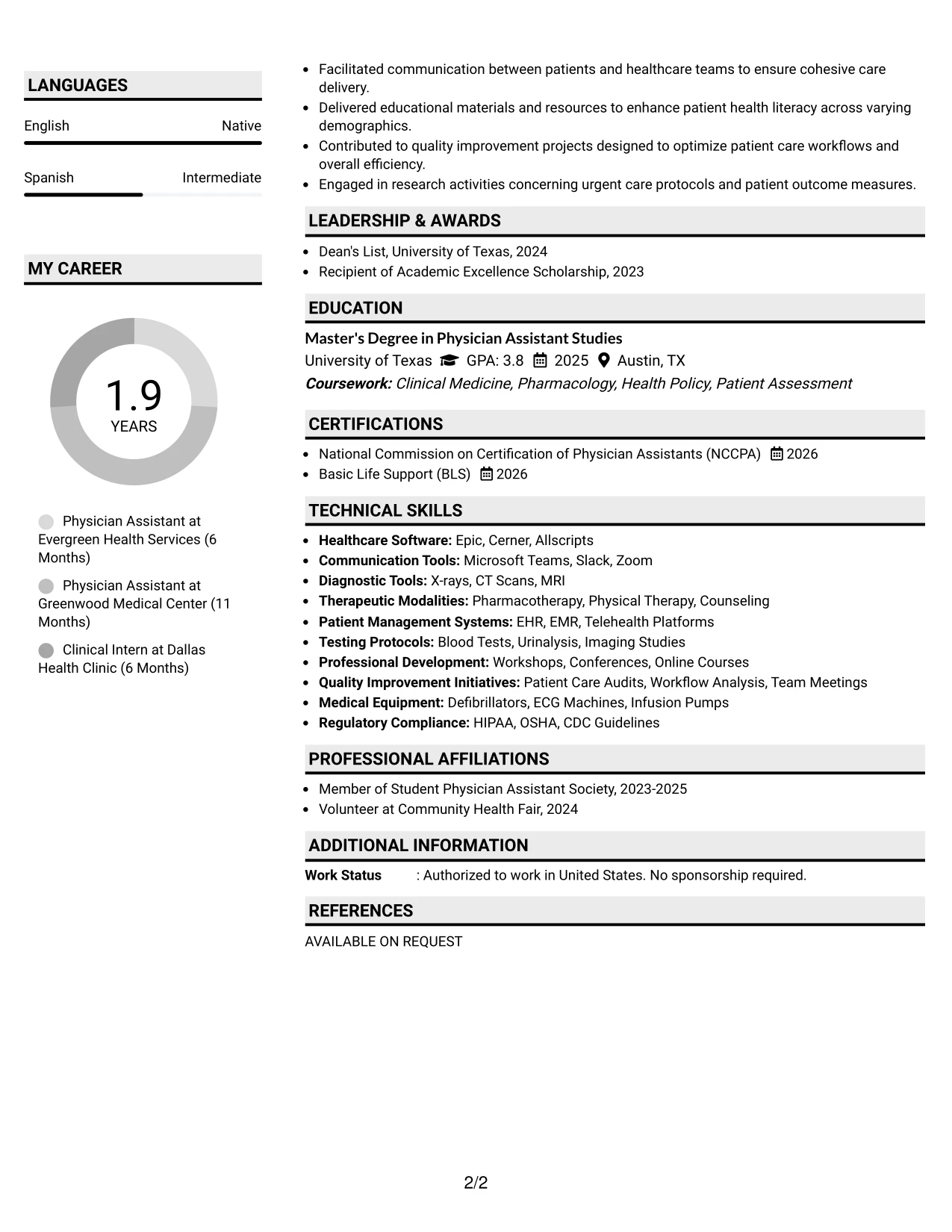 Resume Example Page 2