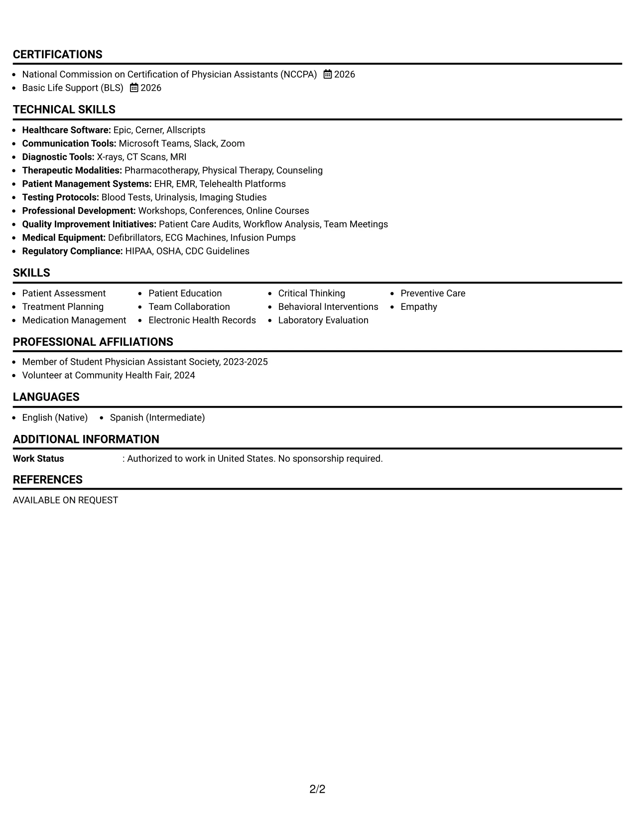 Resume Example Page 2