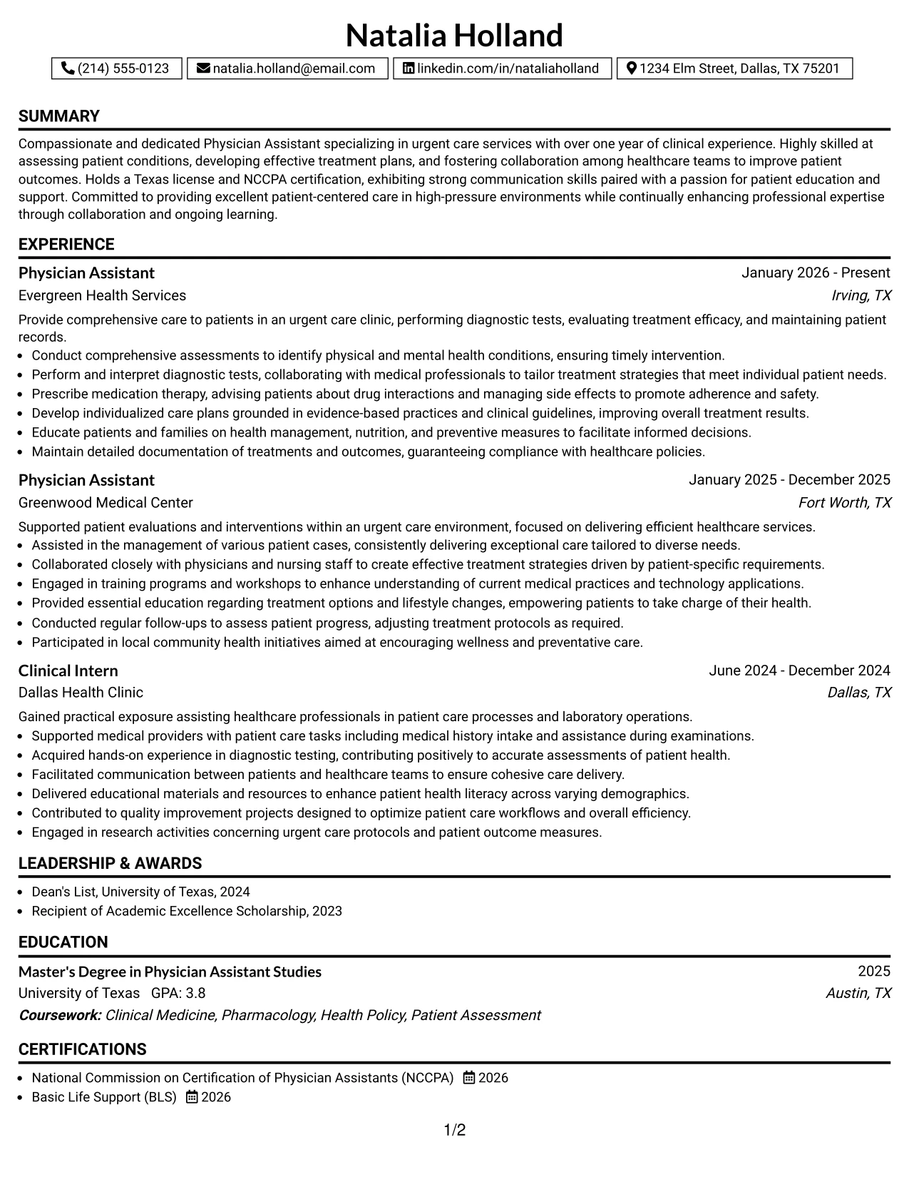 Resume Example Page 1