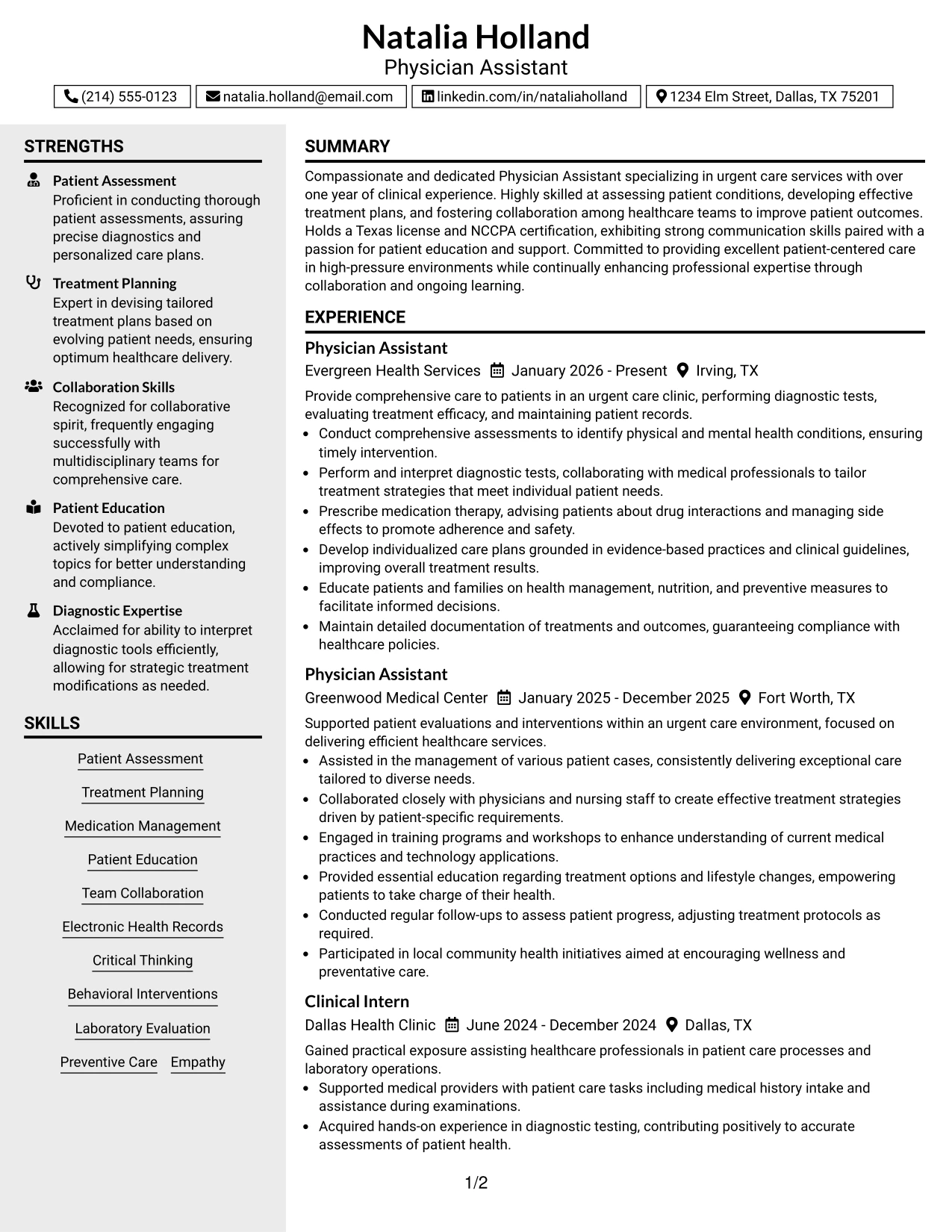 Resume Example Page 1