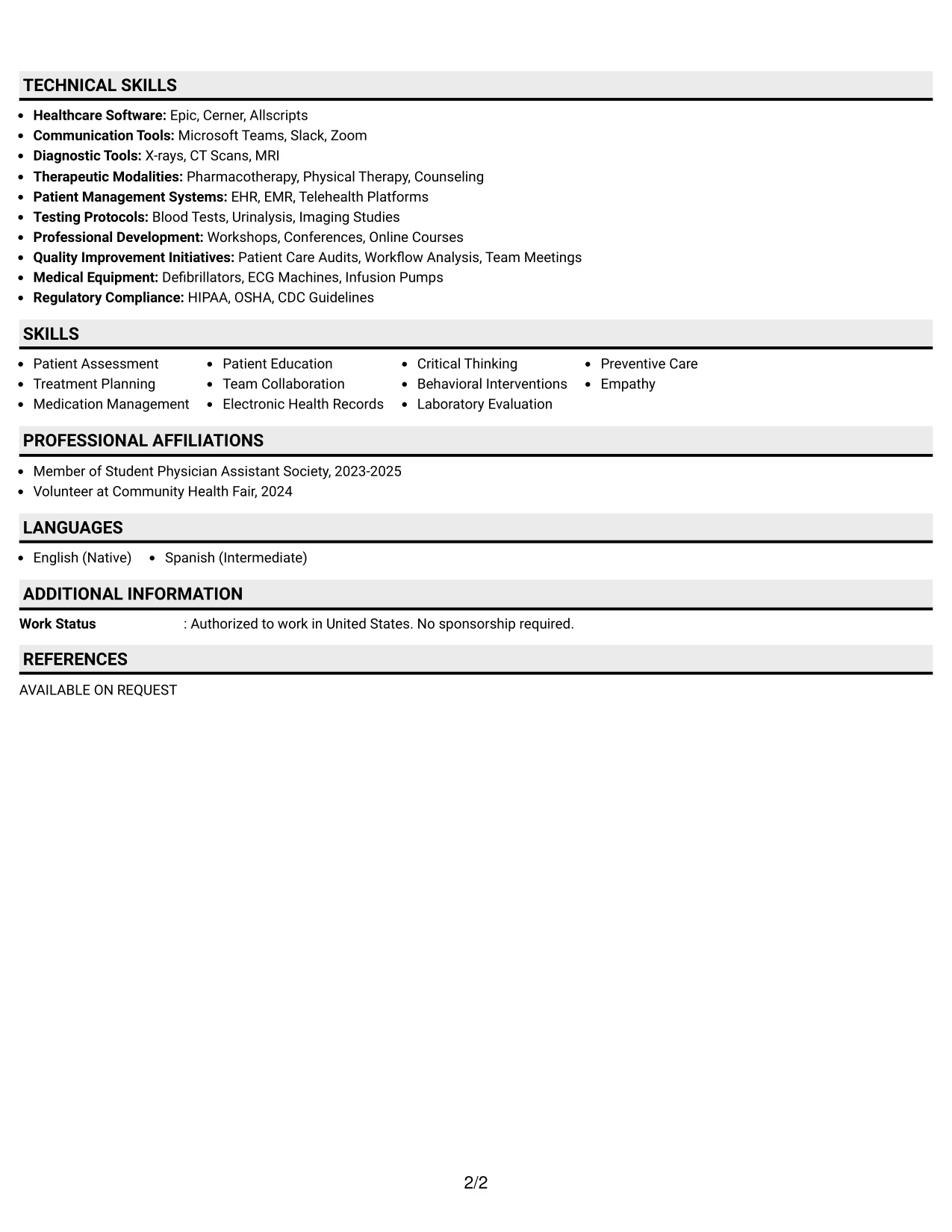 Resume Example Page 2