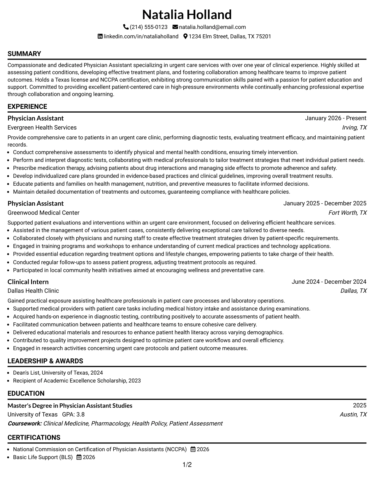 Resume Example Page 1