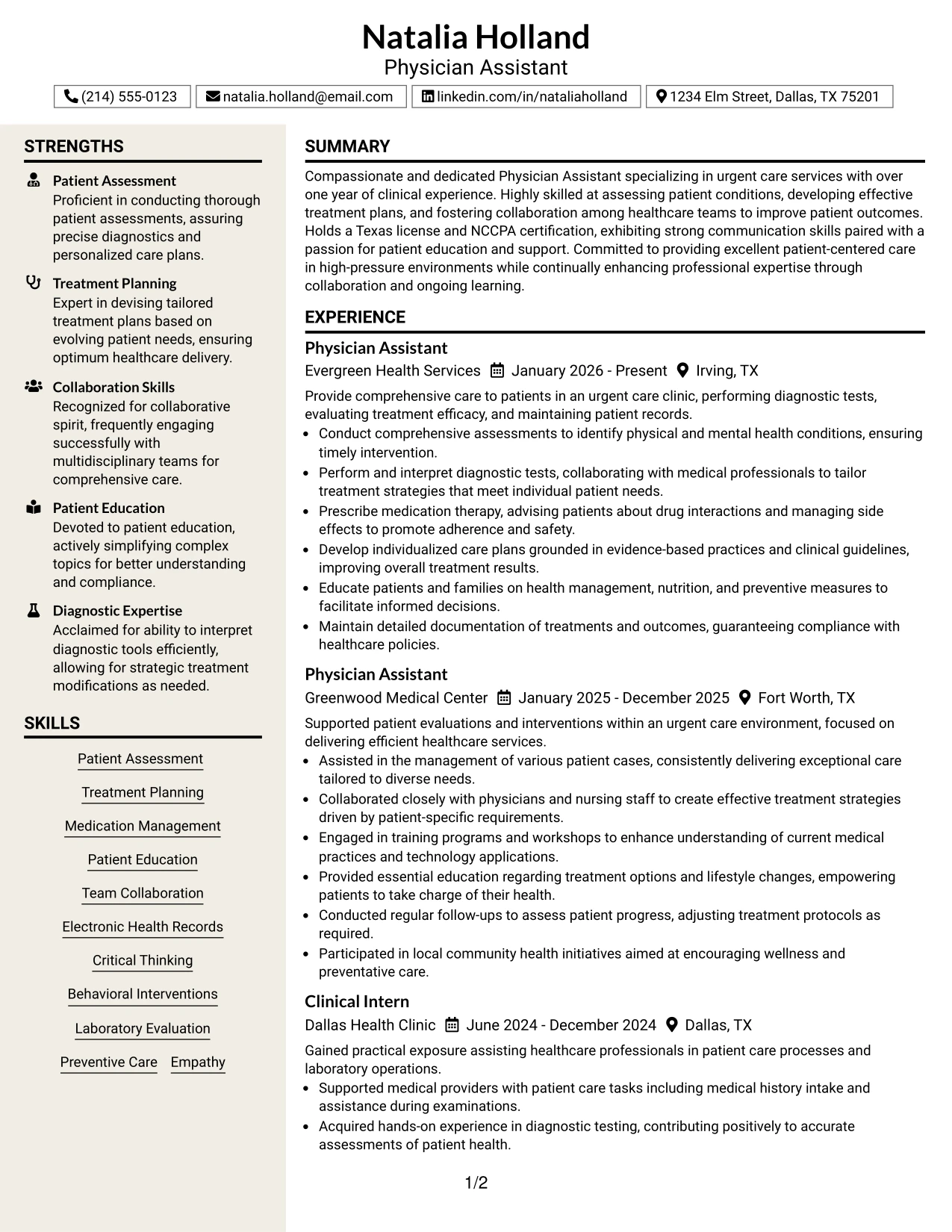 Resume Example Page 1