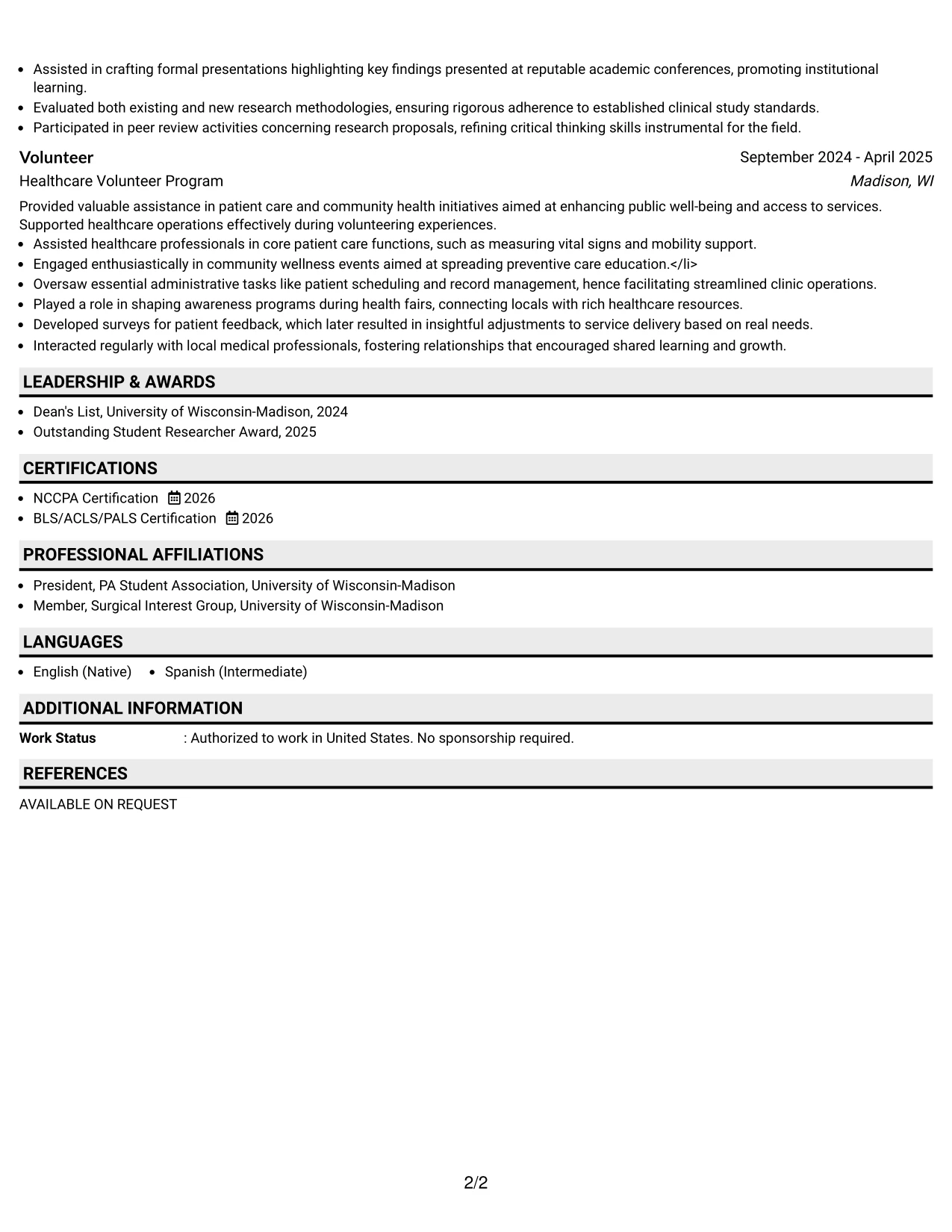 Resume Example Page 2